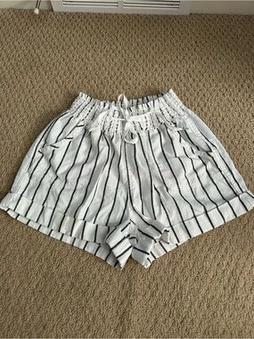 White Striped Smocked Waist Shorts